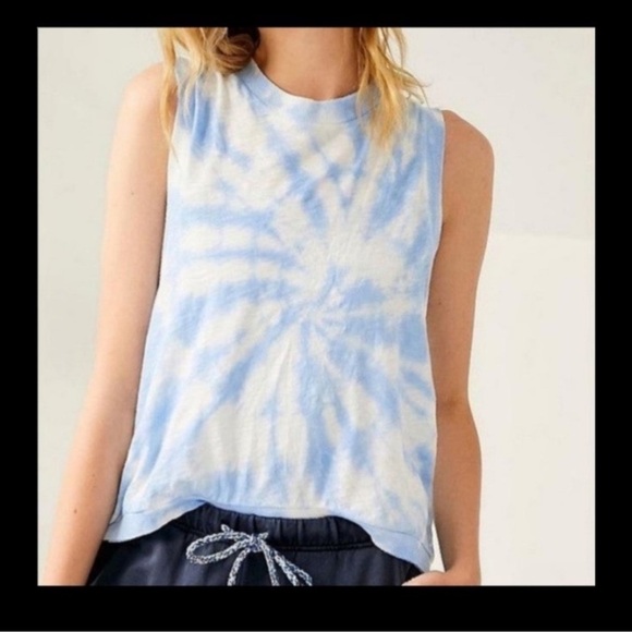Free People Movement dance Blue and White Tie-Dye Muscle Tee size small. NWT! - Picture 1 of 11